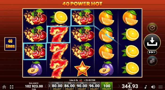 40 Power Hot Coin Boost basisspel winst