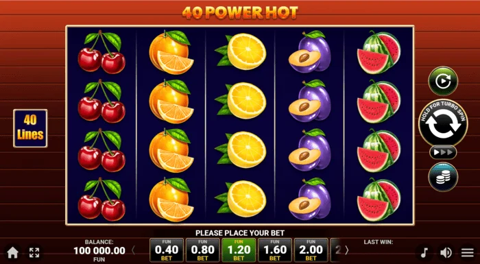 40 Power Hot Coin Boost spelscherm
